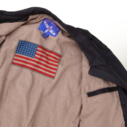 Vintage leather flight jacket with Americana flag lining detail