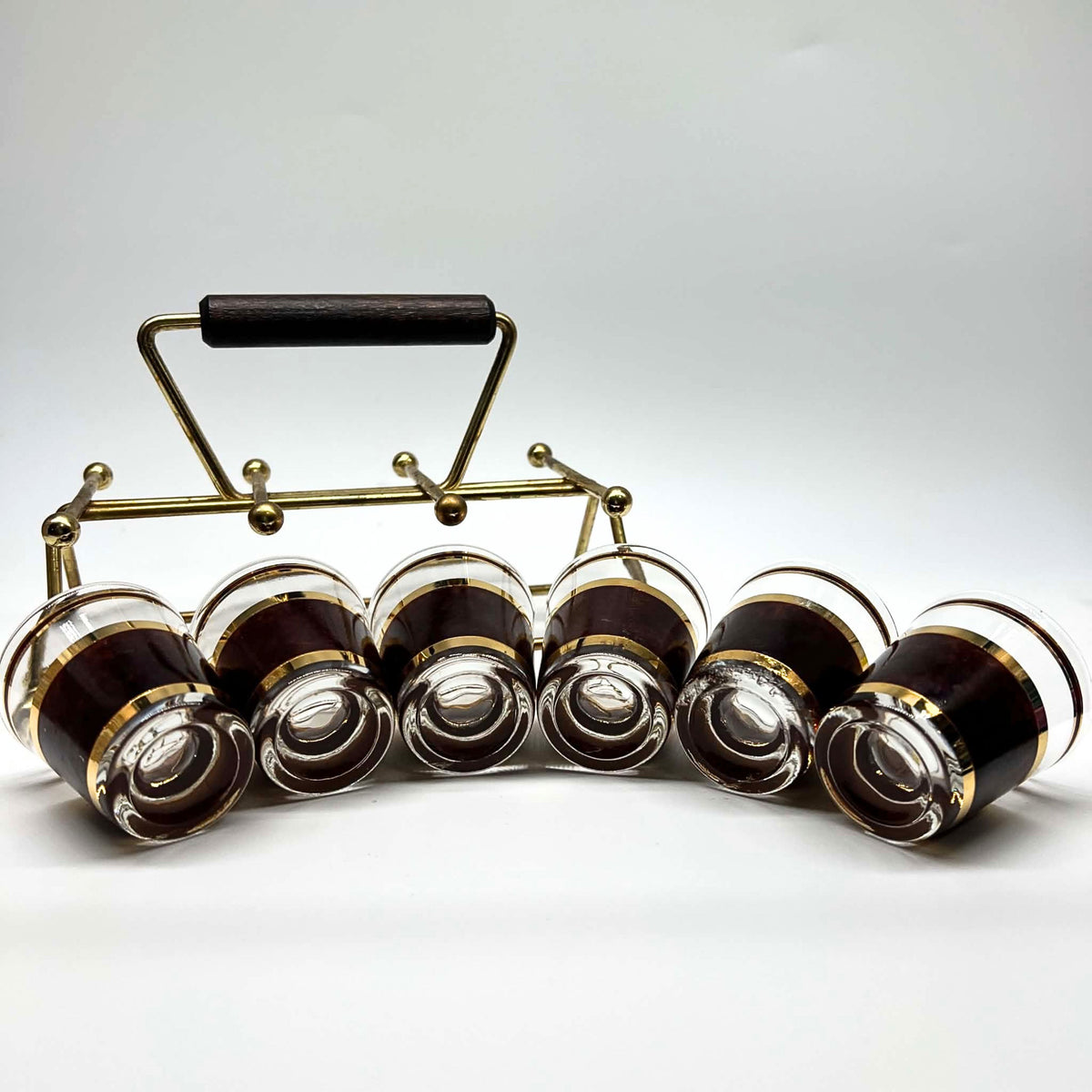 Vintage Culver Tortoiseshell Shot Glasses | Brown & Gold Hollywood Regency Barware