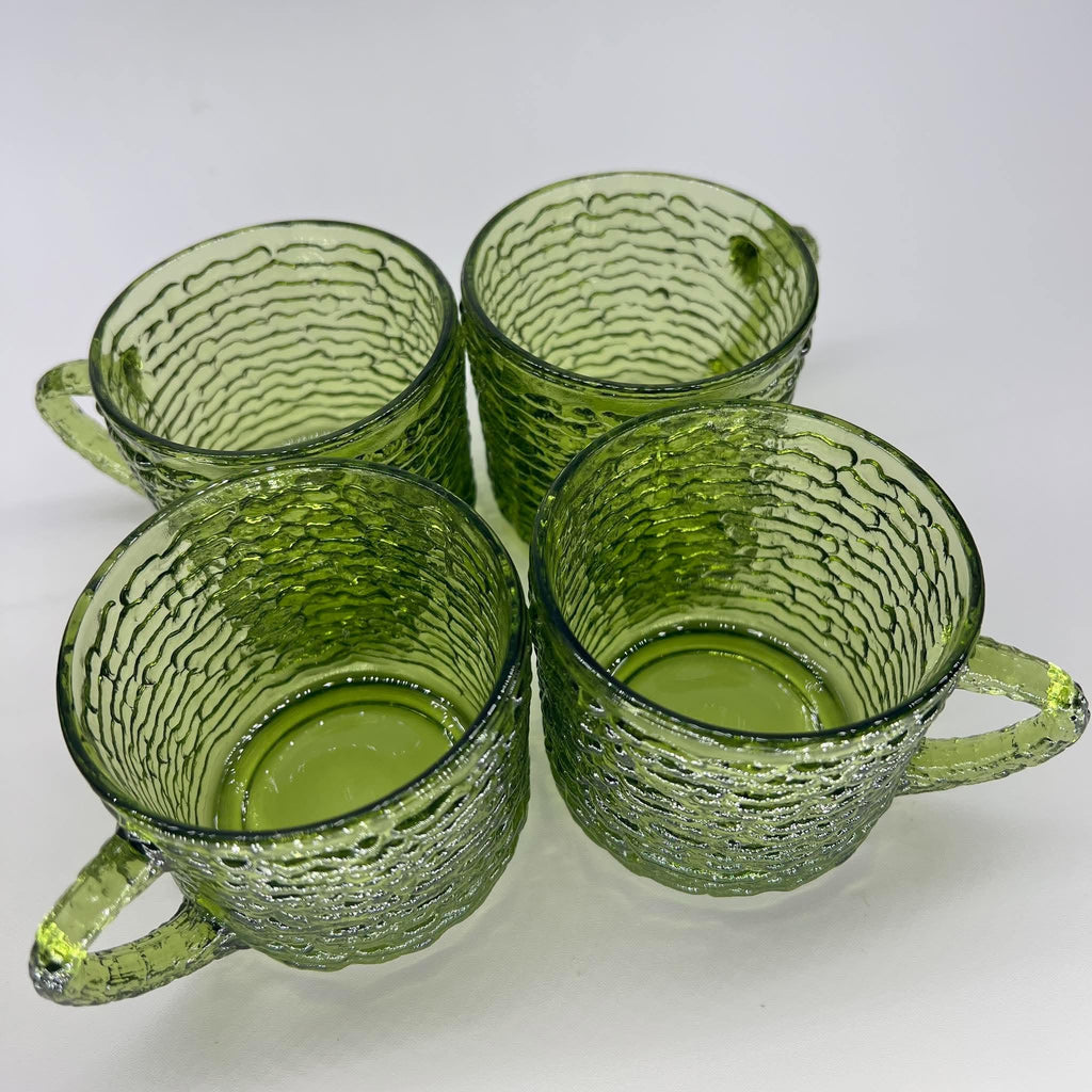 Vintage Anchor Hocking Soreno Avocado Green Punch Cups | Mid-Century Bark-Textured Glass