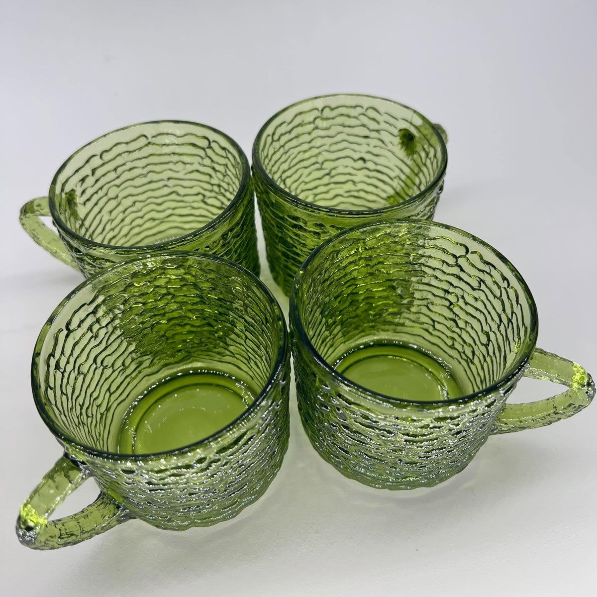 Vintage Anchor Hocking Soreno Avocado Green Punch Cups | Mid-Century Bark-Textured Glass