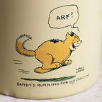 Detailed close-up of Sandy the dog illustration on this collectible Harold Gray Ovaltine advertising mug.