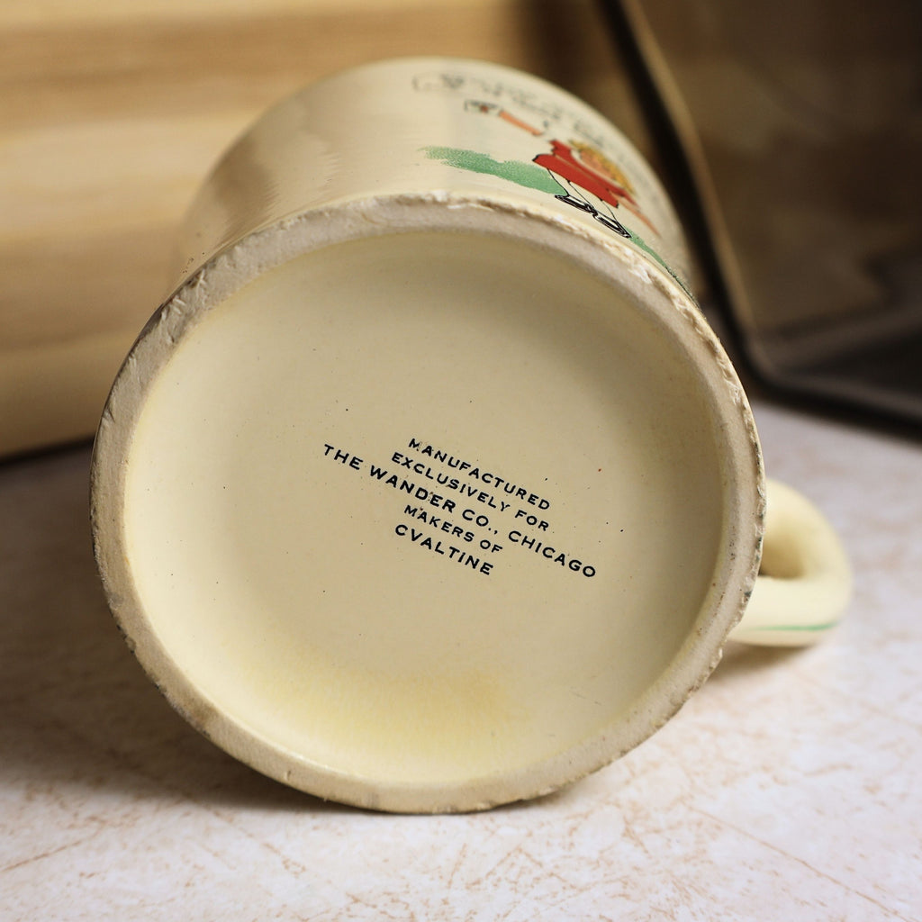 Bottom maker's mark reading "Manufactured Exclusively for The Wander Co., Chicago Makers of Ovaltine."