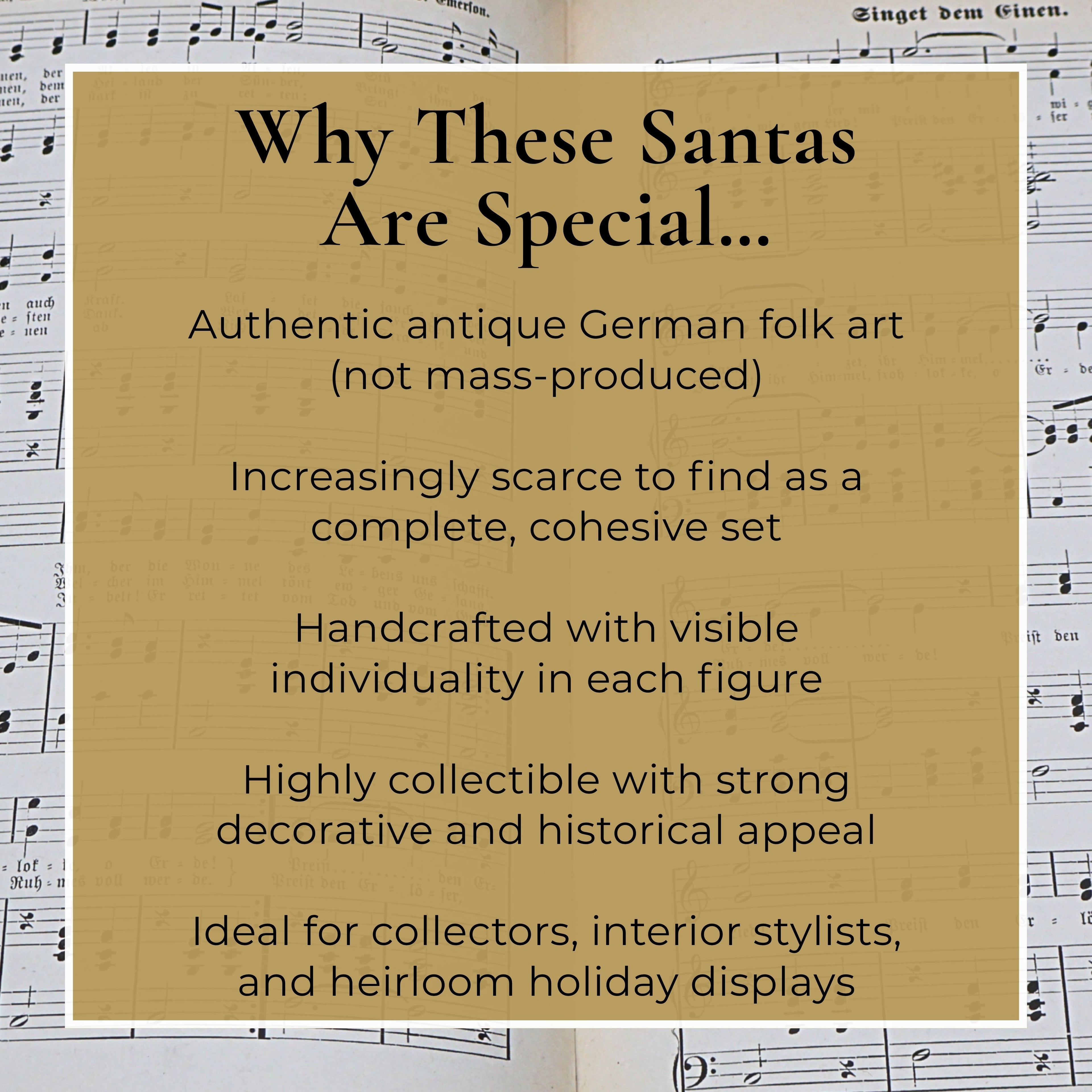 Why these antique German Belsnickle Santa ornaments are special, highlighting rarity, craftsmanship, and collectible value