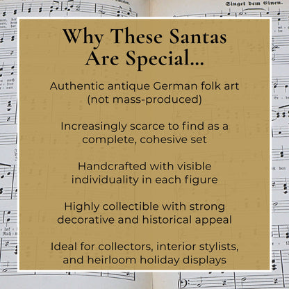 Why these antique German Belsnickle Santa ornaments are special, highlighting rarity, craftsmanship, and collectible value