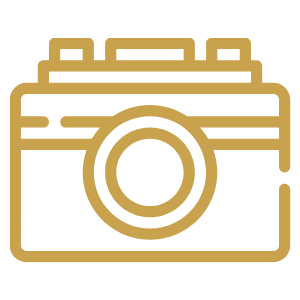 Creative Storytelling icon featuring a camera representing photography, content creation, visual storytelling, branding, creative services, and capturing meaningful moments through authentic imagery.