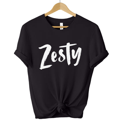 Black Zesty Statement Tee featuring minimalist script typography
