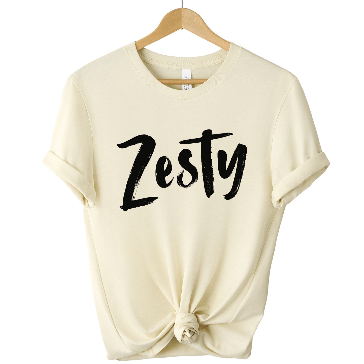Cream Zesty Statement Tee with relaxed fit and bold script design