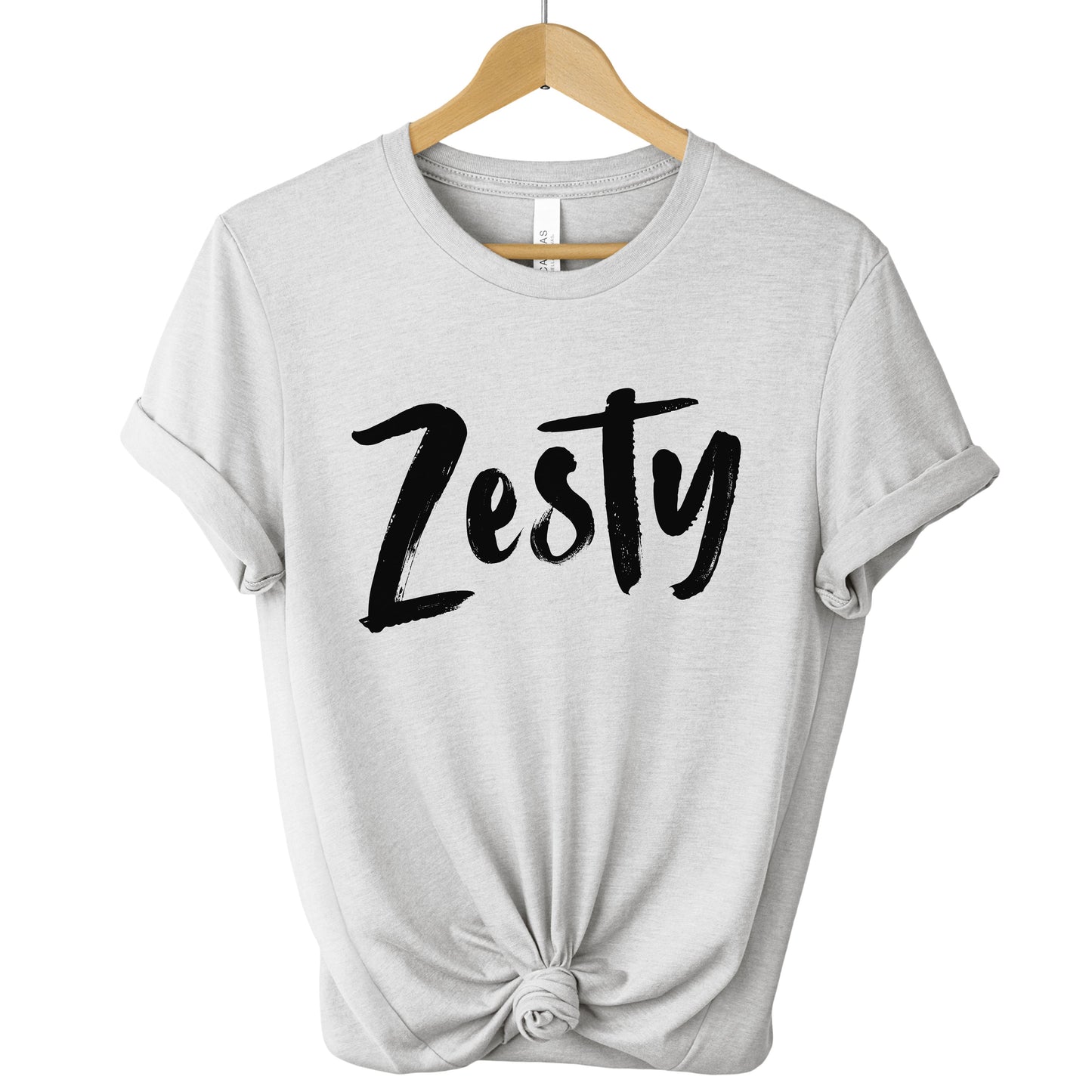Grey Zesty Statement Tee featuring minimalist script typography