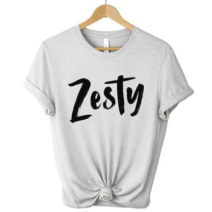 Grey Zesty Statement Tee featuring minimalist script typography